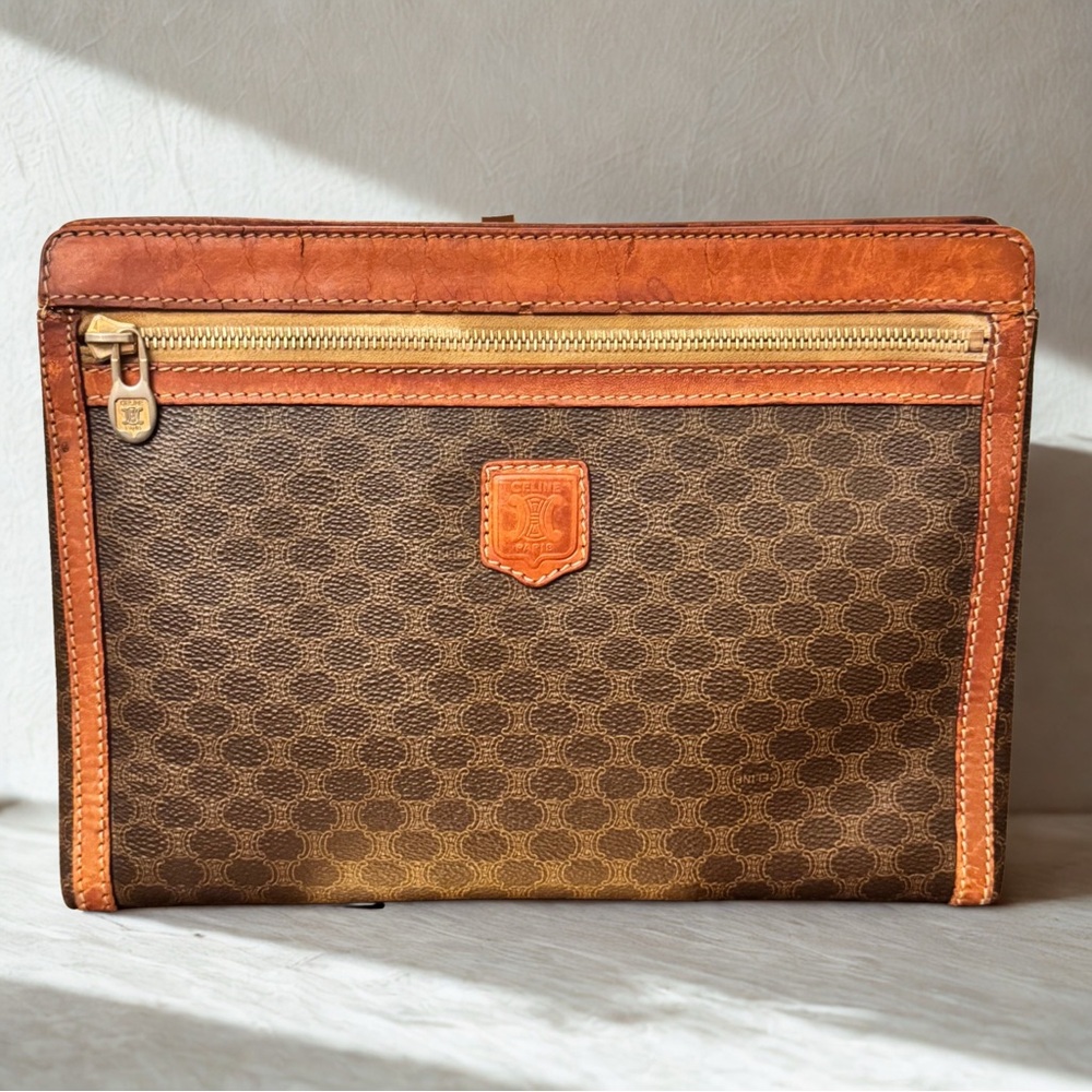 CELINE Macadam Leather Bag with Gold Zipper